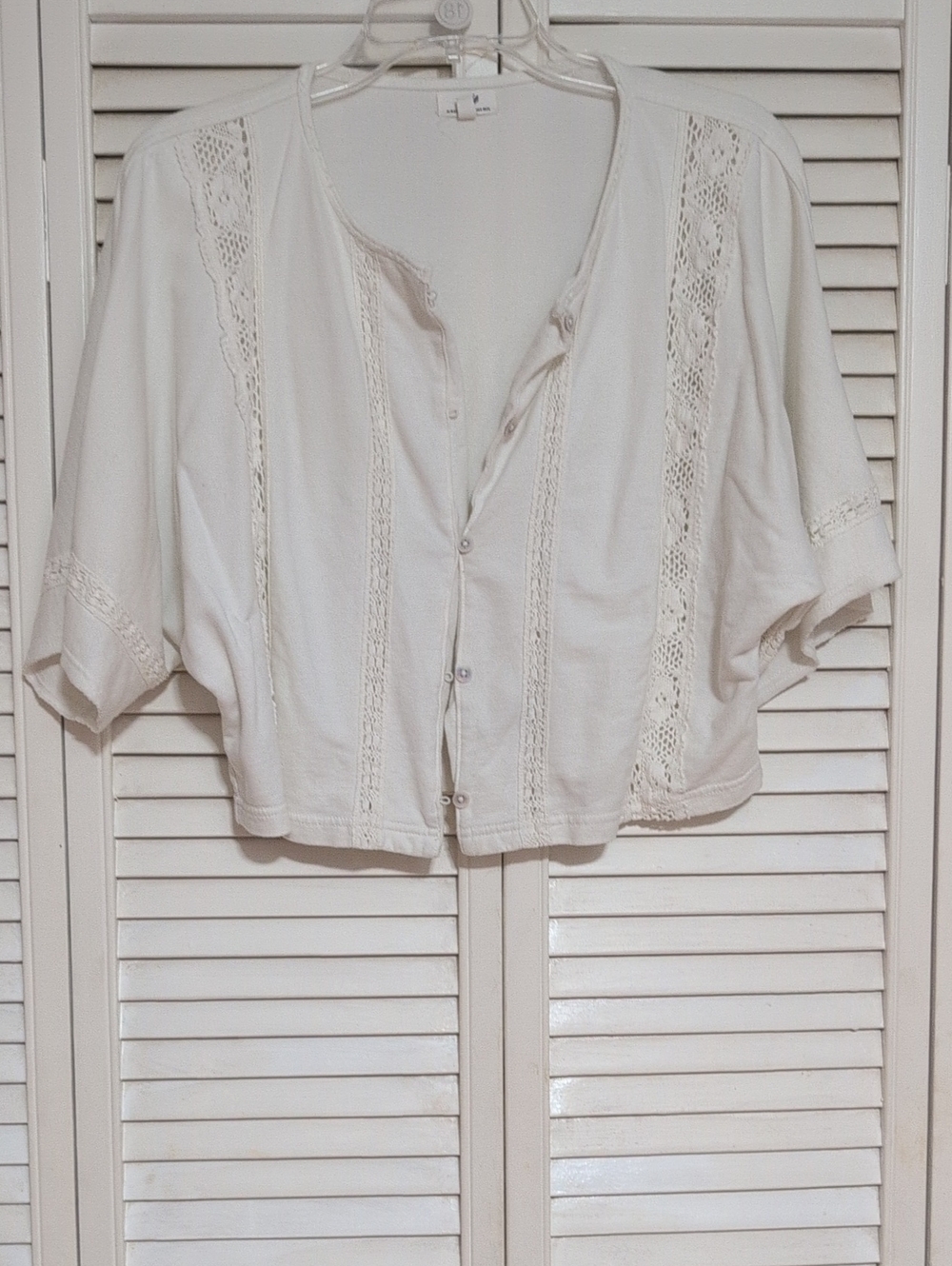 Aerie Women's Crochet-Trim Cropped Button Front Top - White, Medium